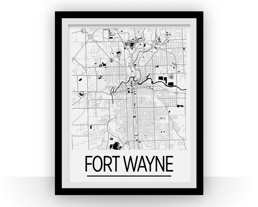 Fort Wayne Map Poster - usa Map Print - Art Deco Series