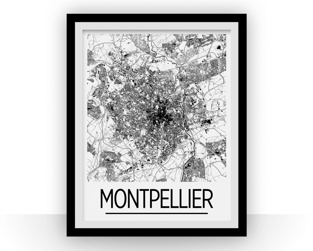 Montpellier Map Poster - france Map Print - Art Deco Series