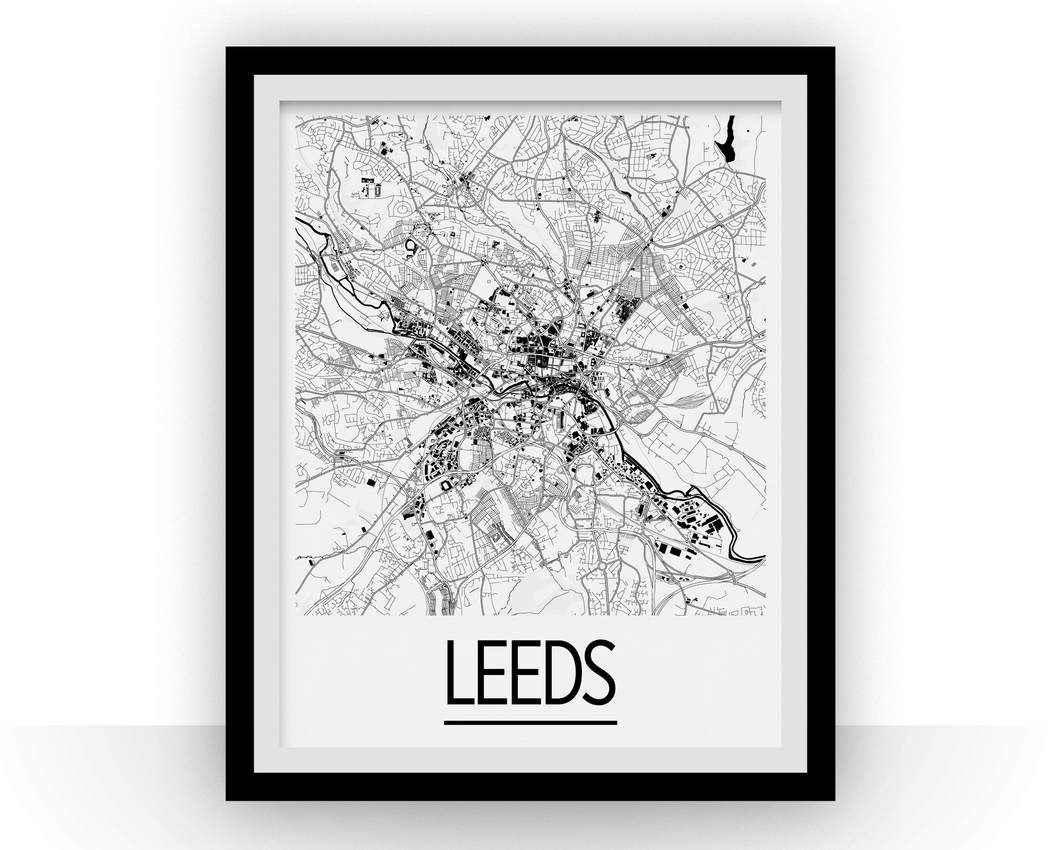 Leeds Map Poster - uk Map Print - Art Deco Series