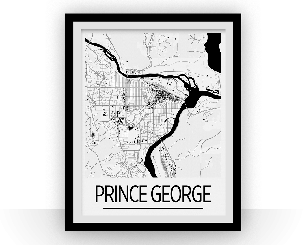 Affiche cartographique de Prince George BC - Style Art Déco