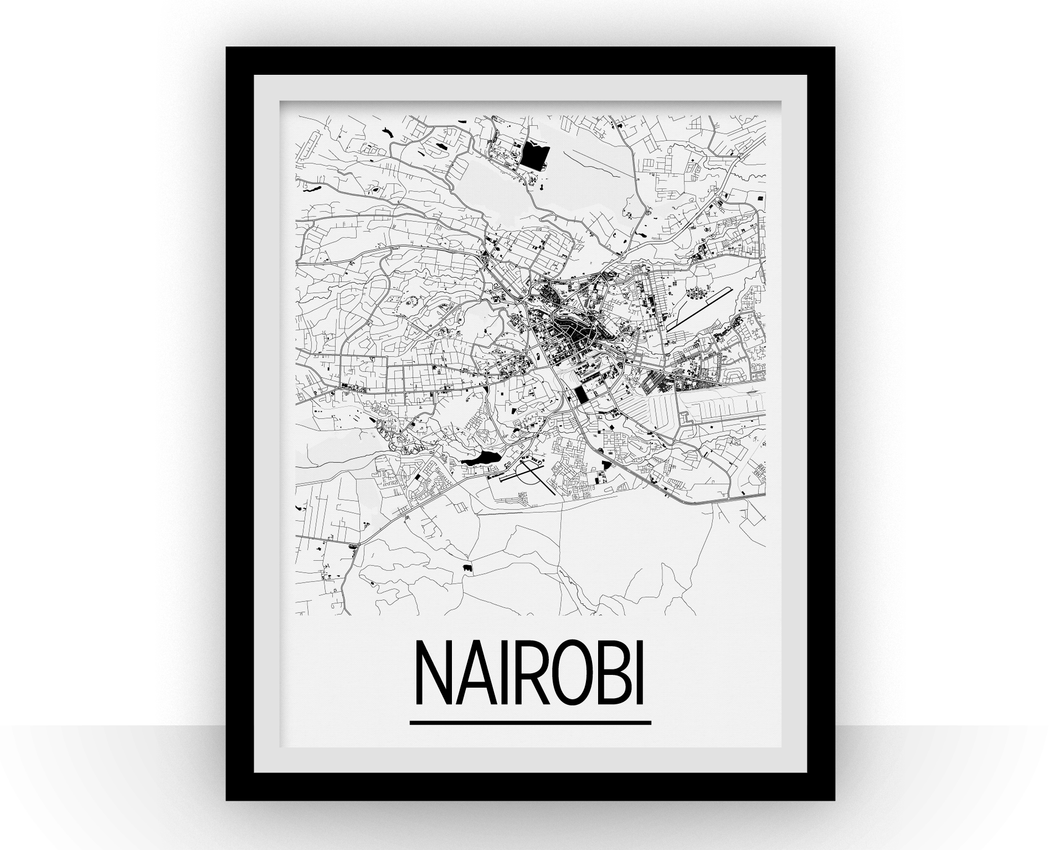 Nairobi Map Poster - kenya Map Print - Art Deco Series