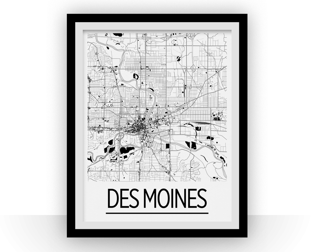 Affiche cartographique de Des Moines - Style Art Déco