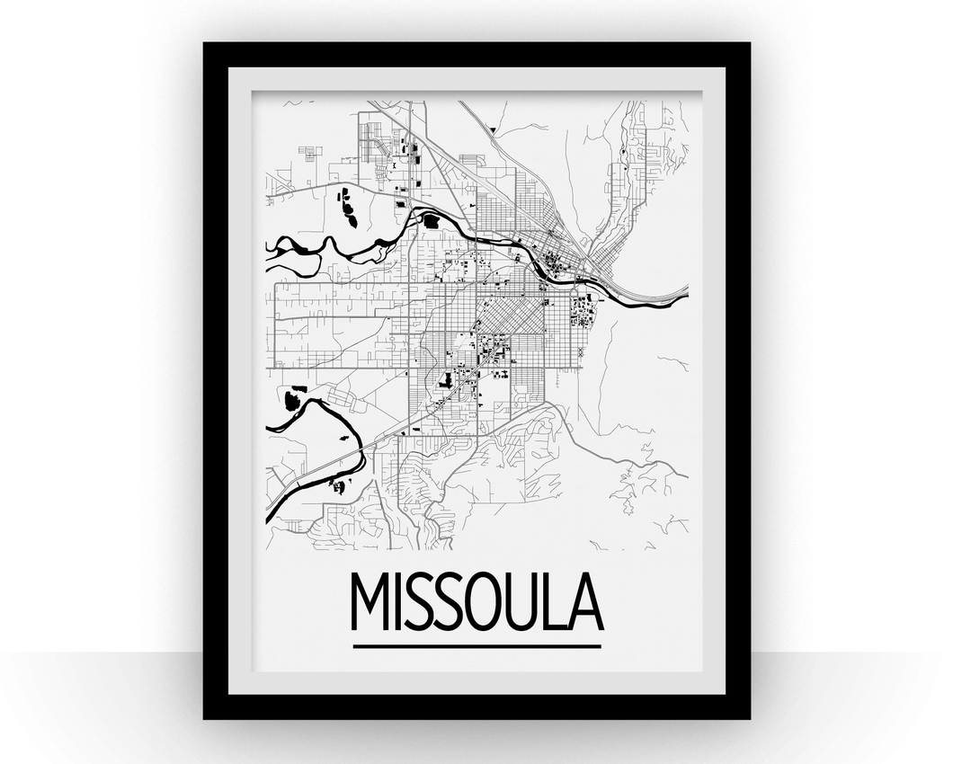Missoula Map Poster - Montana Map Print - Art Deco Series