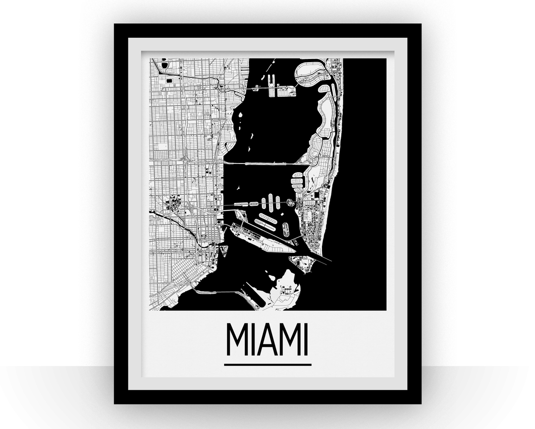 Miami Map Poster - usa Map Print - Art Deco Series