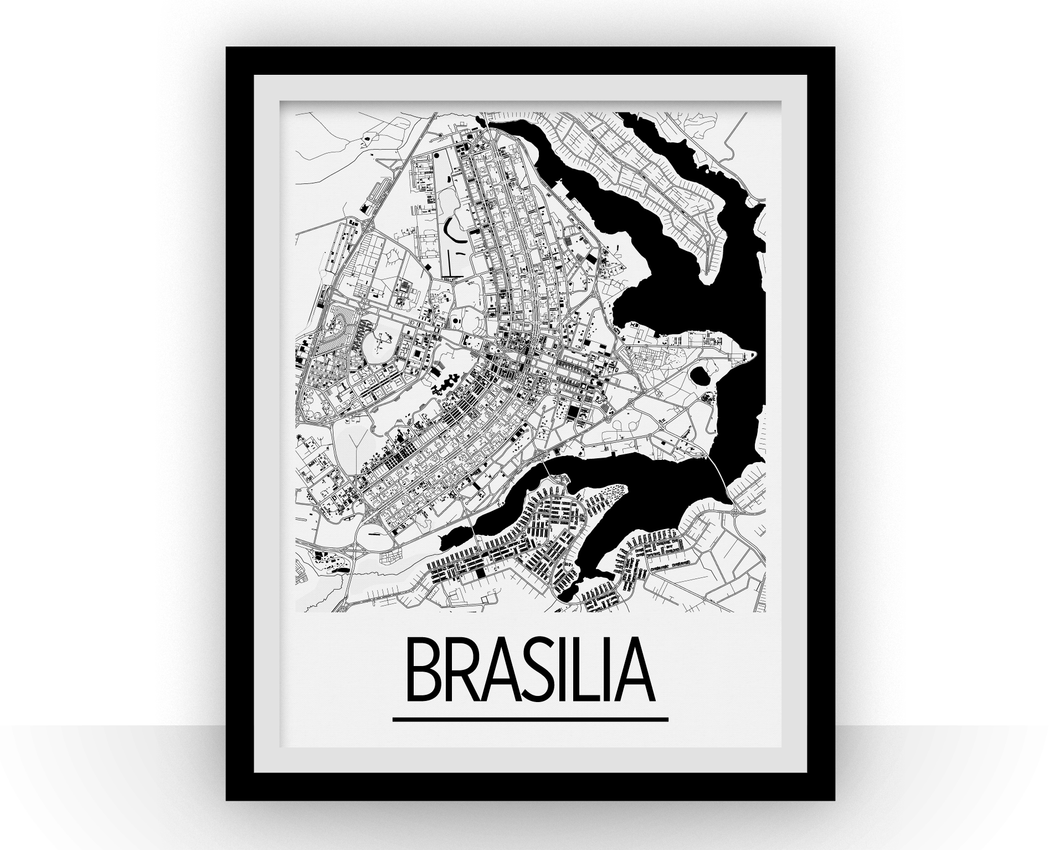 Brasilia Map Poster - Brazil Map Print - Art Deco Series