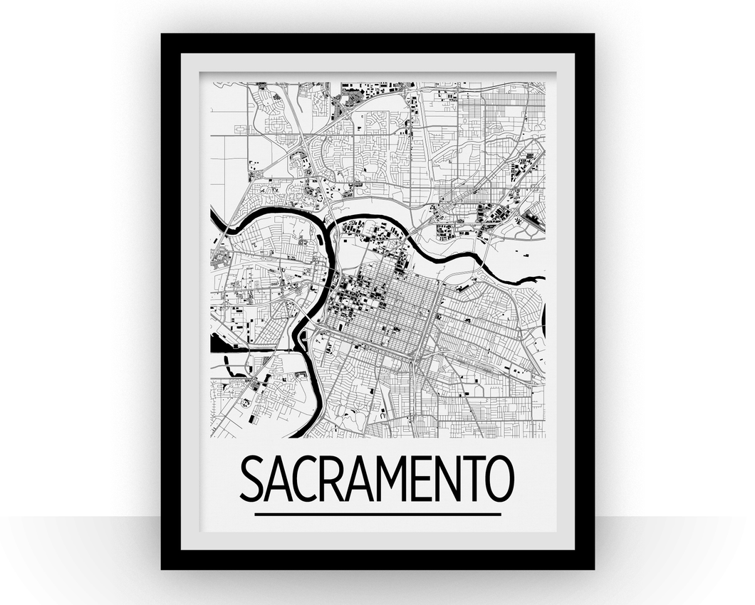 Sacramento Map Poster - usa Map Print - Art Deco Series