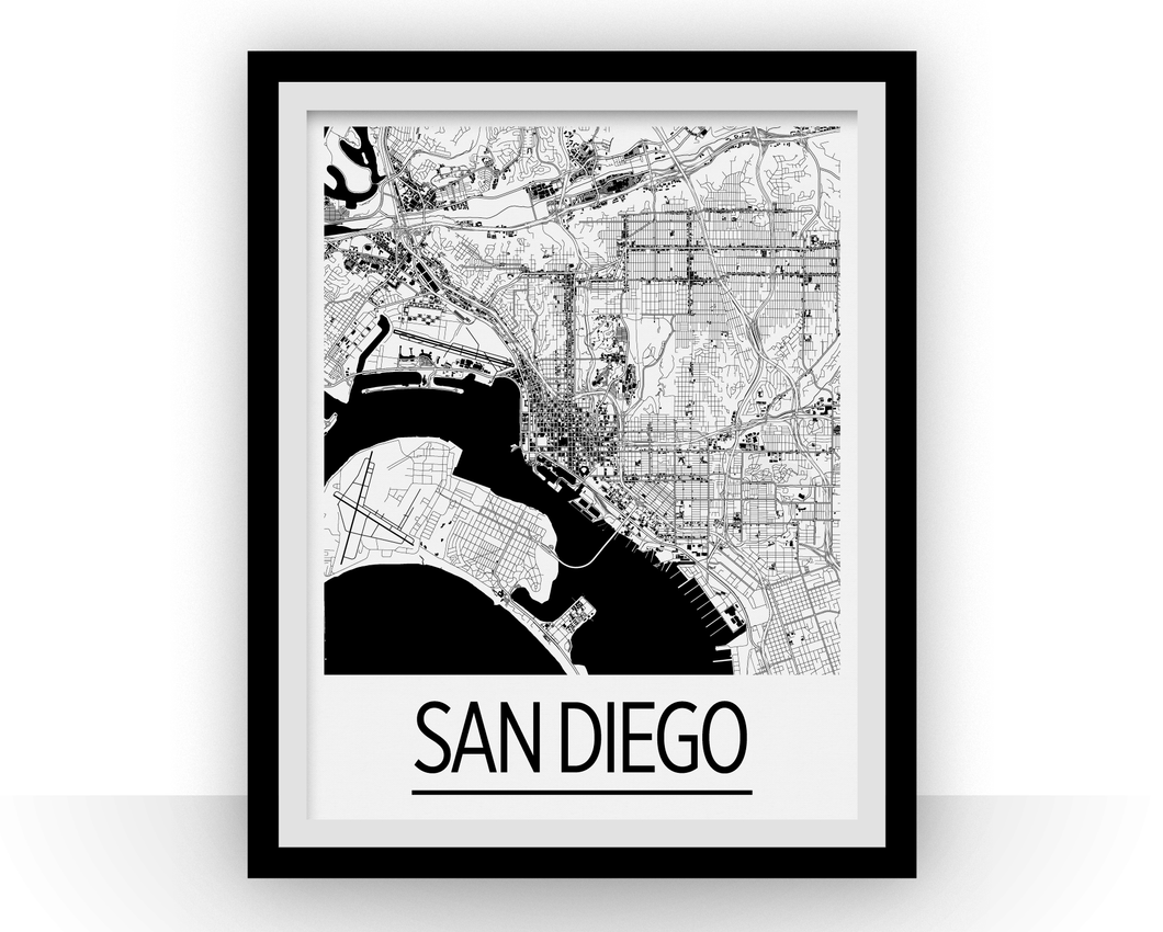 San Diego Map Poster - usa Map Print - Art Deco Series