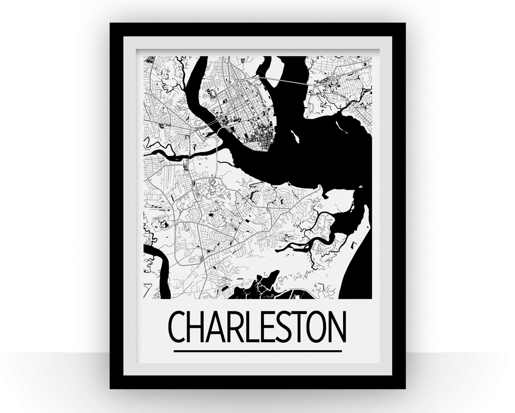Charleston Map Poster - usa Map Print - Art Deco Series