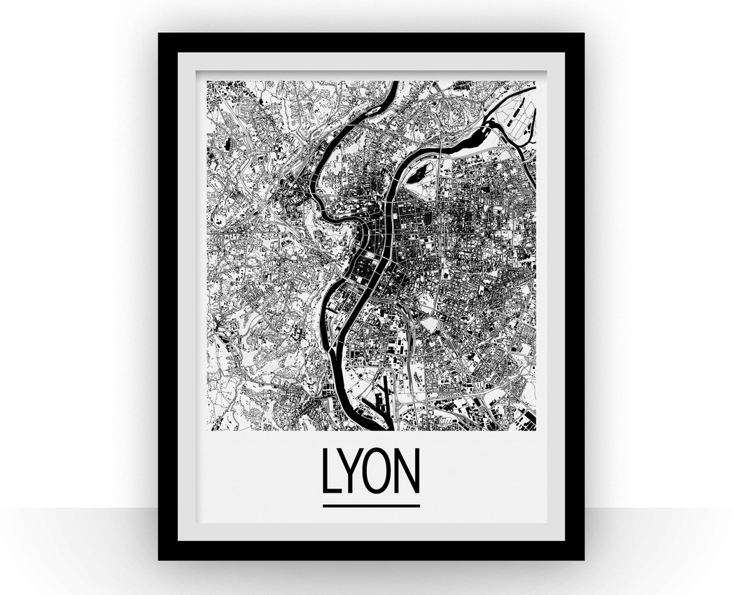 Lyon Map Poster - france Map Print - Art Deco Series