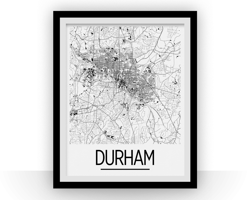 Durham Map Poster - North Carolina Map Print - Art Deco Series