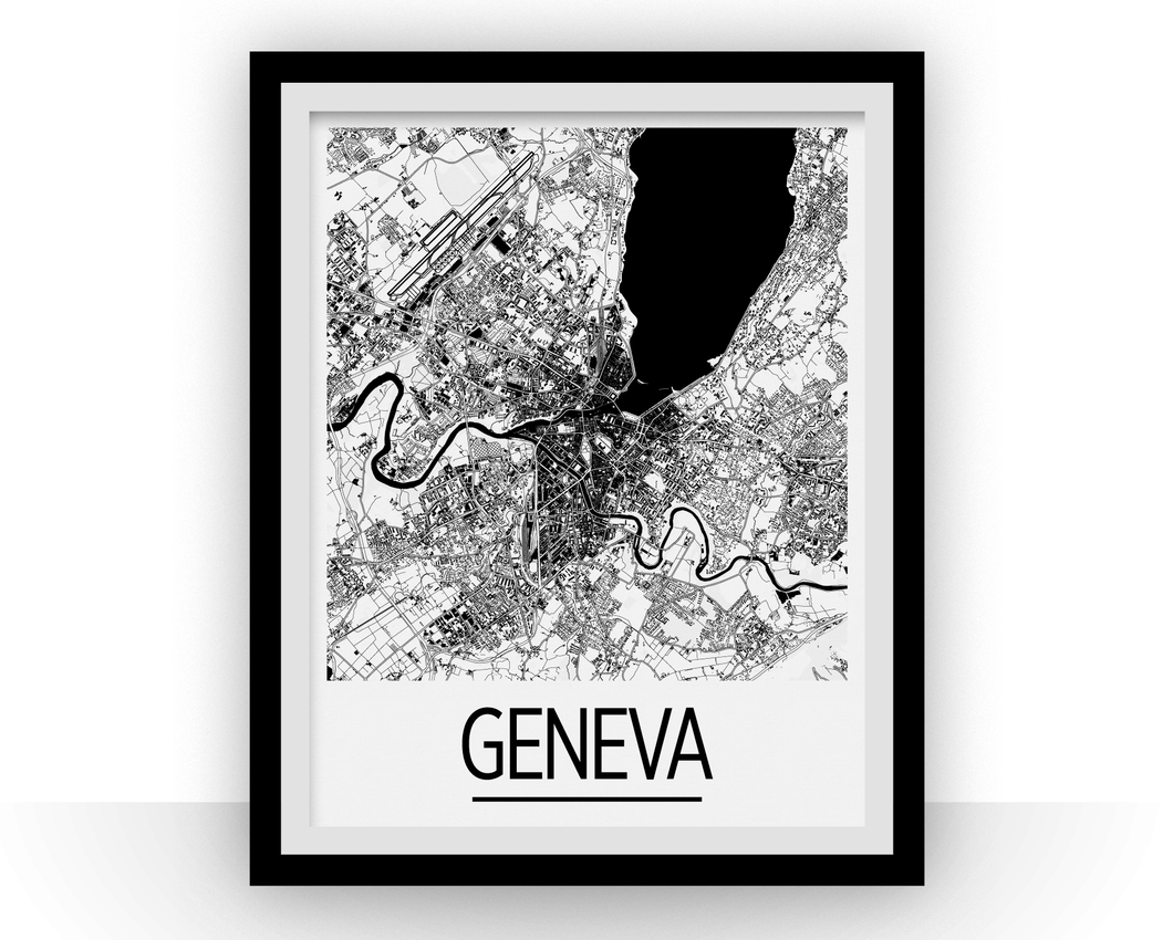 Geneva Map Poster - switzerland Map Print - Art Deco Series