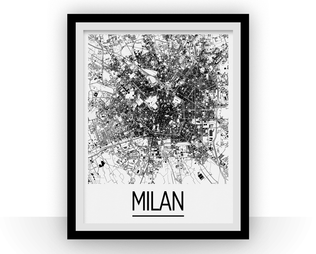Milan Map Poster - italy Map Print - Art Deco Series