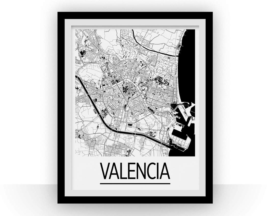 Valencia Map Poster - spain Map Print - Art Deco Series
