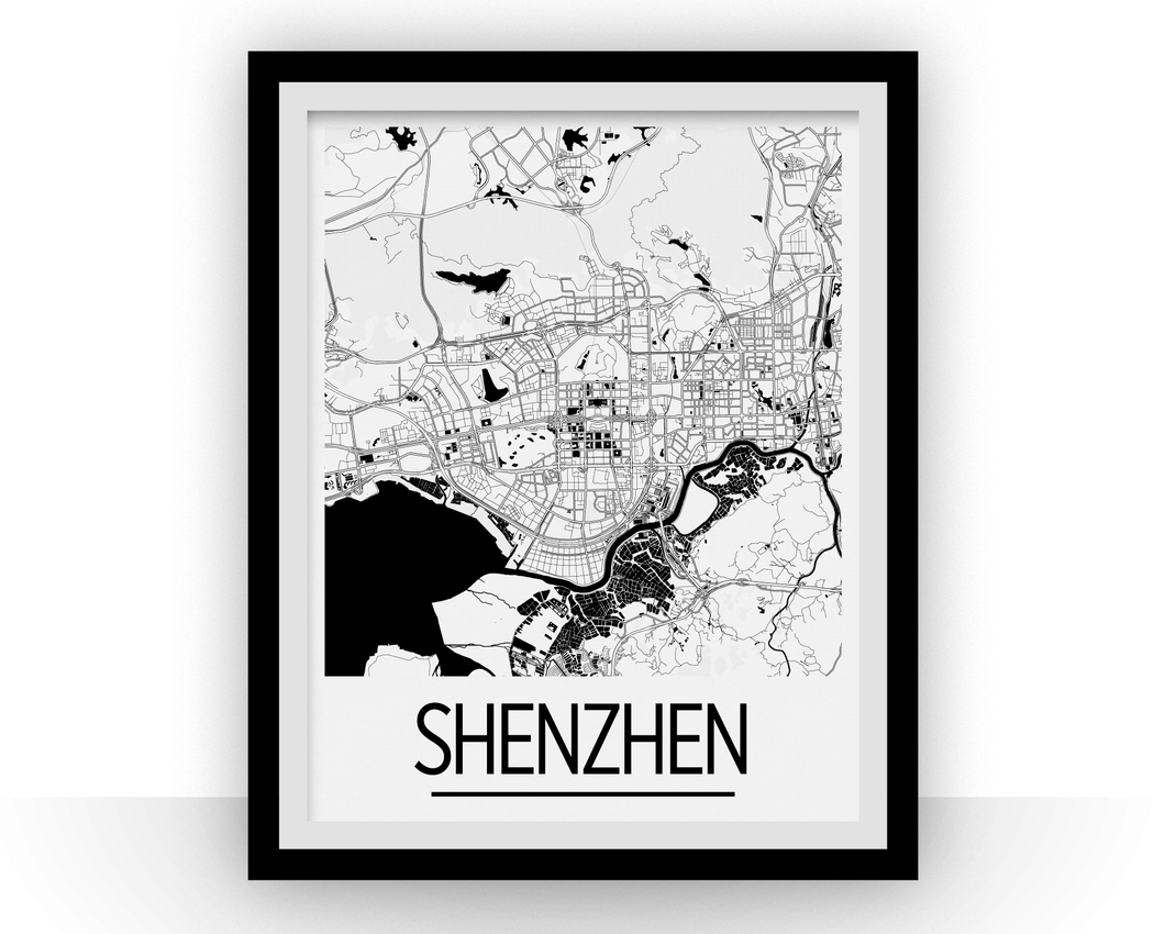 Shenzhen Map Poster - china Map Print - Art Deco Series