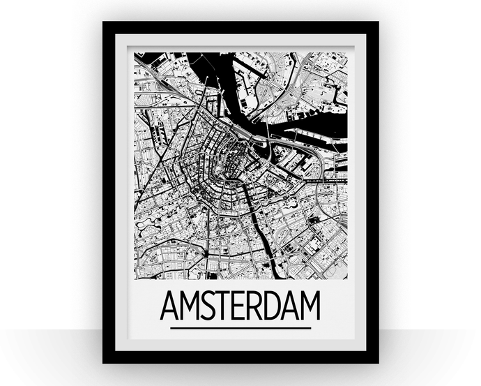 Amsterdam Map Poster - netherland Map Print - Art Deco Series