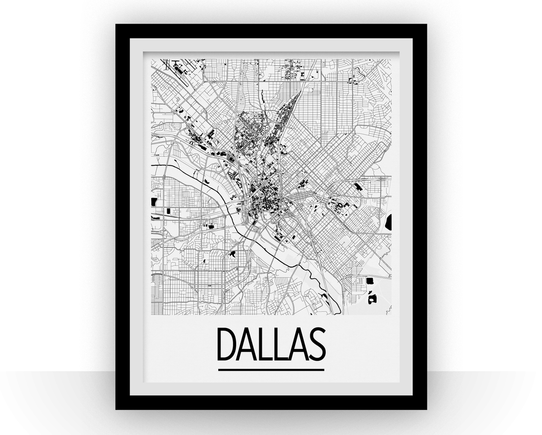 Dallas Map Poster - usa Map Print - Art Deco Series
