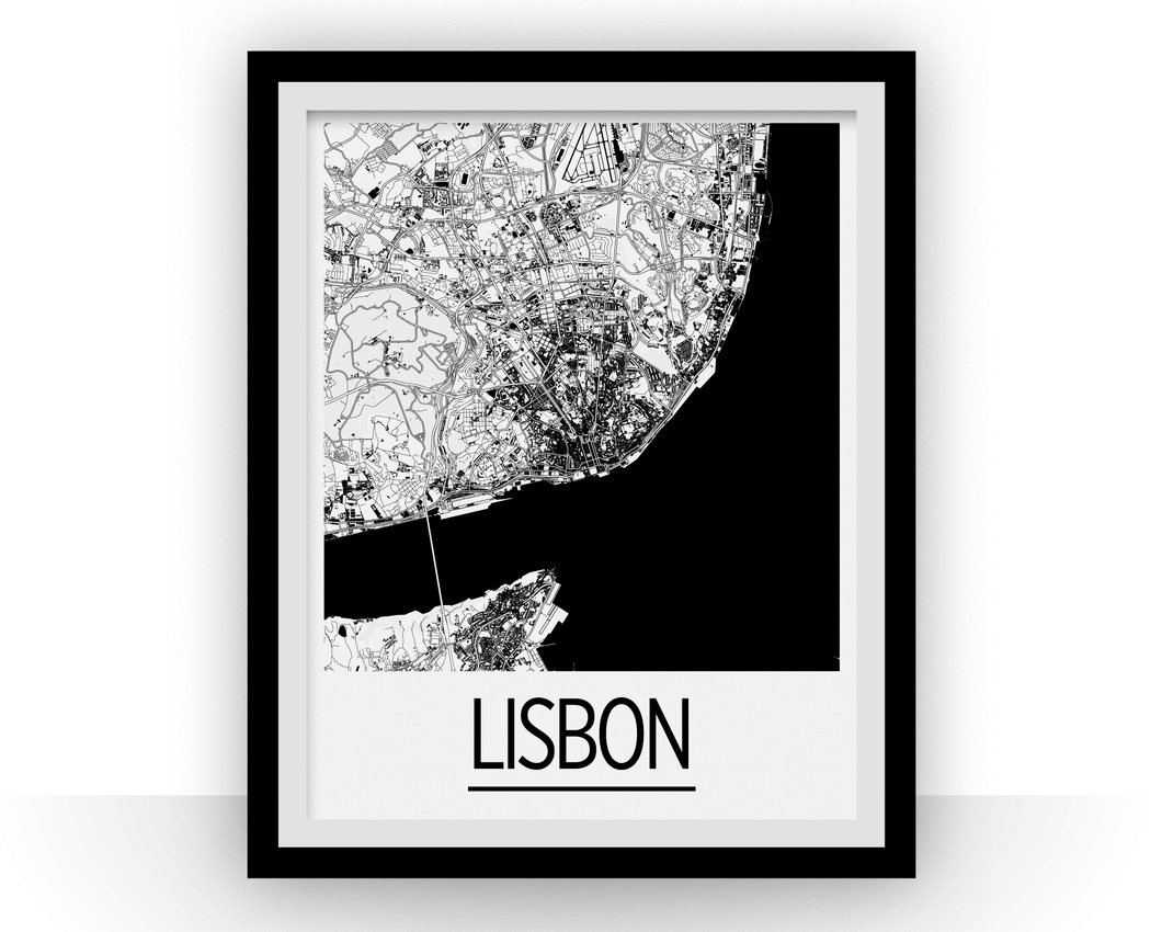 Lisbon Map Poster - Portugal Map Print - Art Deco Series