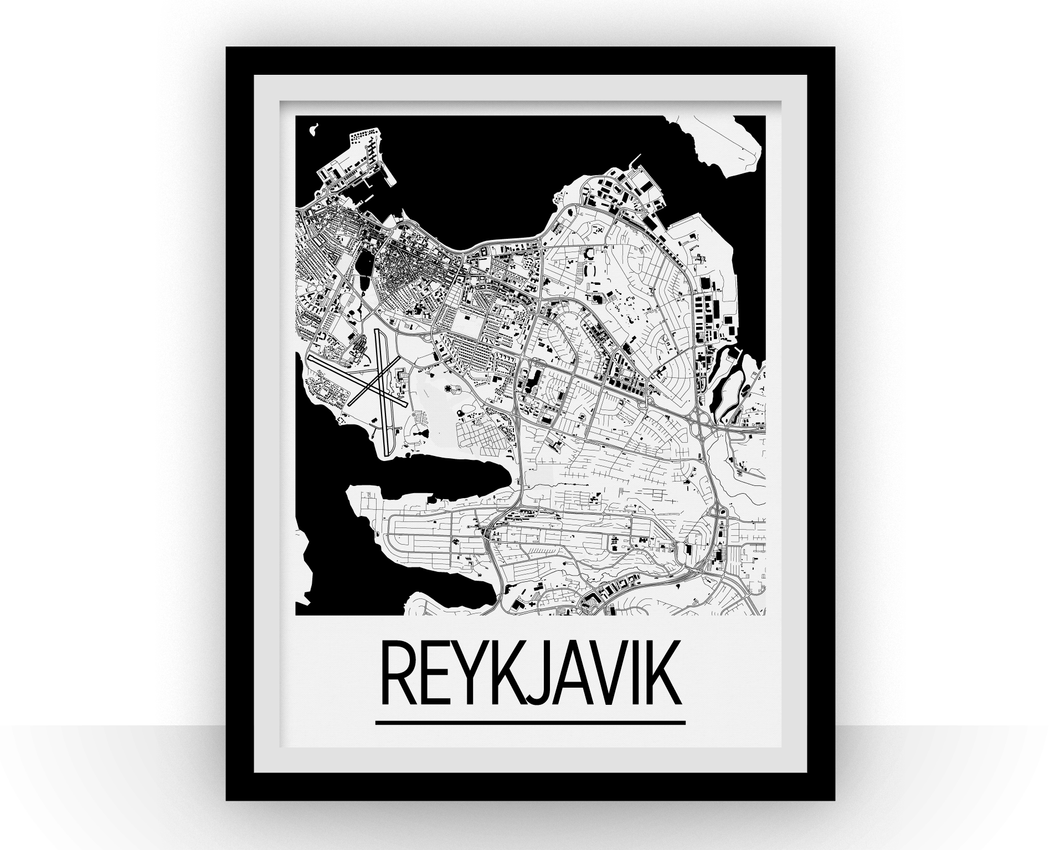 Reykjavik Map Poster - iceland Map Print - Art Deco Series