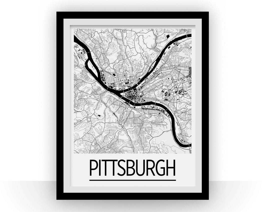 Pittsburgh Map Poster - usa Map Print - Art Deco Series