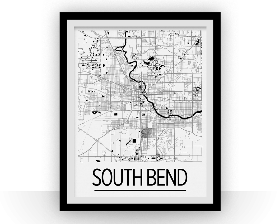 South Bend Map Poster - usa Map Print - Art Deco Series