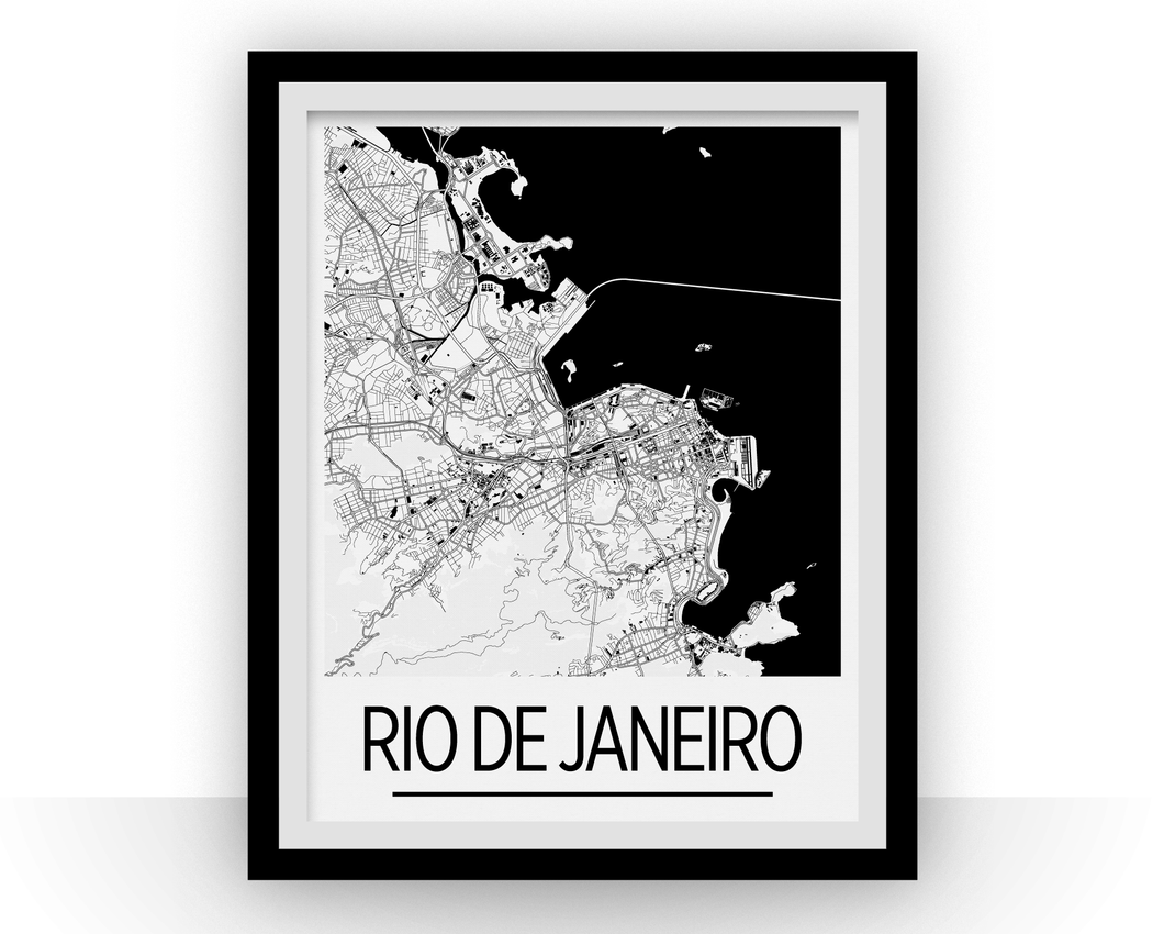 Rio de Janeiro Map Poster - brazil Map Print - Art Deco Series