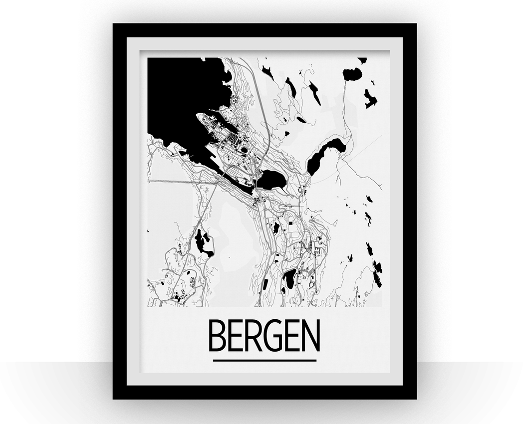 Bergen Map Poster - norway Map Print - Art Deco Series