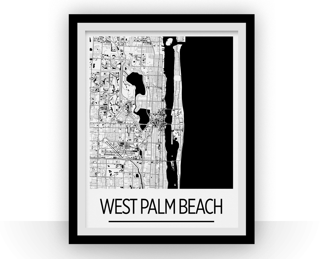 West Palm Beach Map Poster - Florida Map Print - Art Deco Series