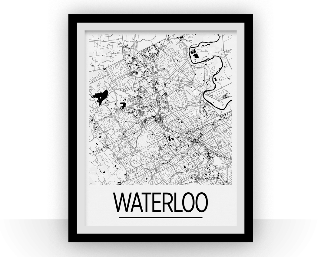 Affiche cartographique de Waterloo Ontario - Style Art Déco