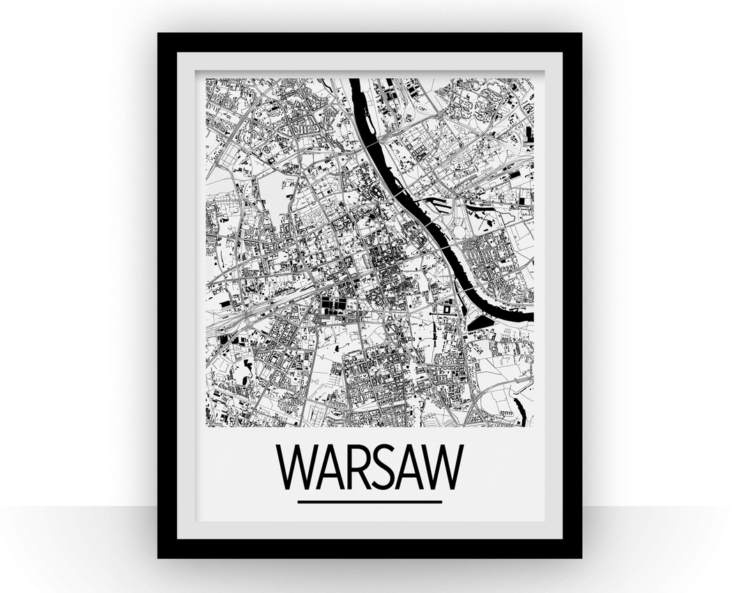 Warsaw Map Poster -  Map Print - Art Deco Series