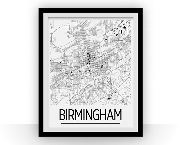 Birmingham AB Map Poster - usa Map Print - Art Deco Series