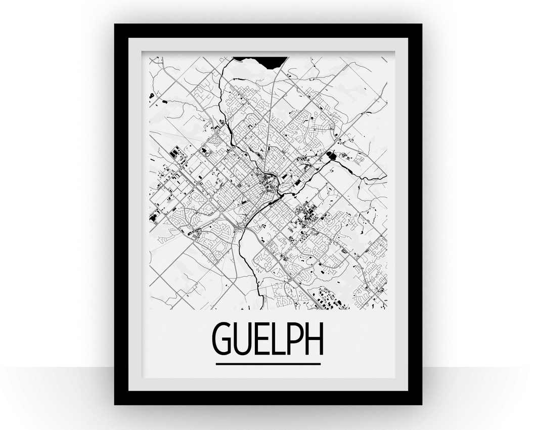 Affiche cartographique de Guelph Ontario - Style Art Déco