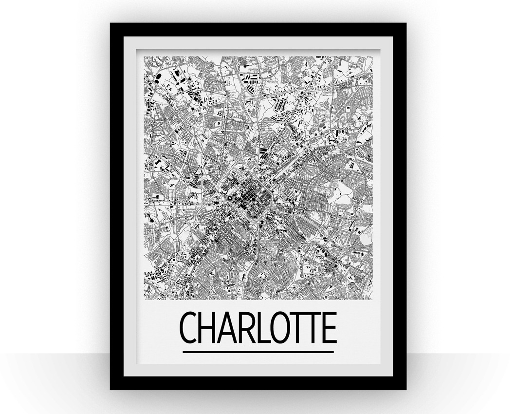 Charlotte Map Poster - usa Map Print - Art Deco Series