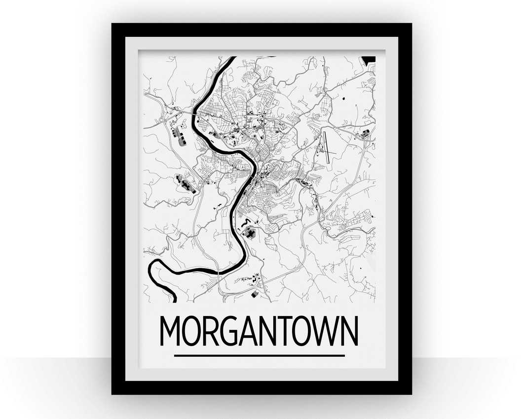 Morgantown Map Poster - West Virginia Map Print - Art Deco Series