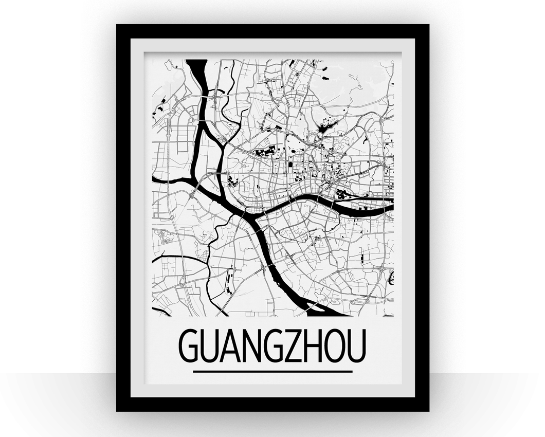 Guangzhou Map Poster - china Map Print - Art Deco Series