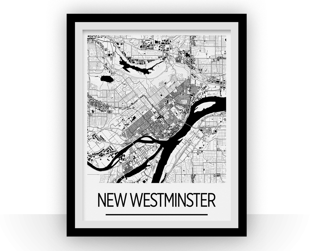 New Westminster British Columbia Map Poster - British Columbia Map Print - Art Deco Series
