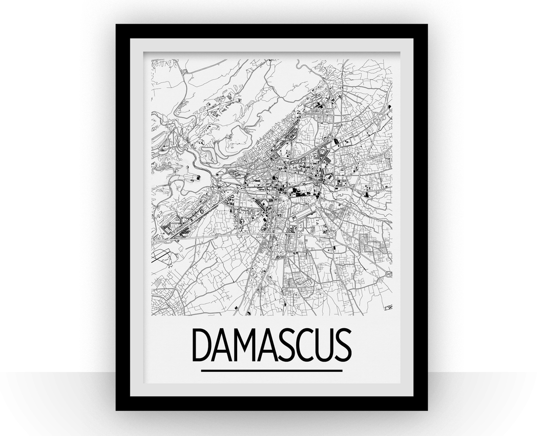 Damascus Map Poster - syria Map Print - Art Deco Series
