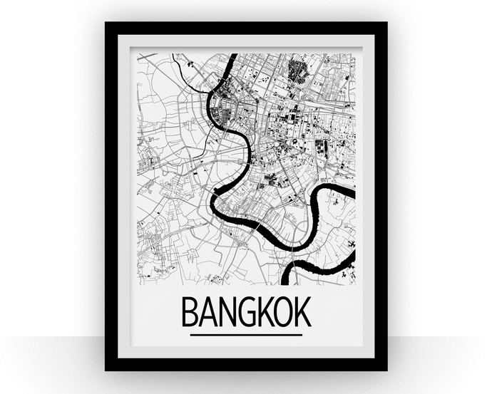Bangkok Map Poster - thailand Map Print - Art Deco Series
