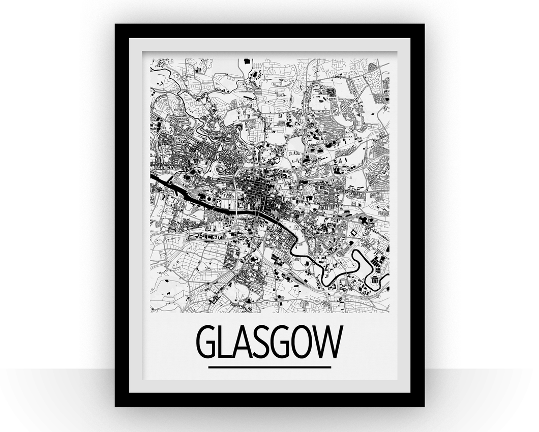 Glasgow Map Poster - uk Map Print - Art Deco Series