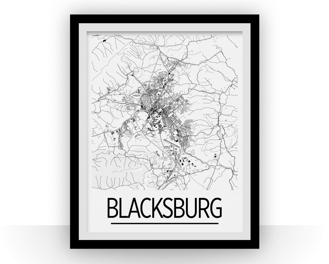 Affiche cartographique de Blacksburg - Style Art Déco
