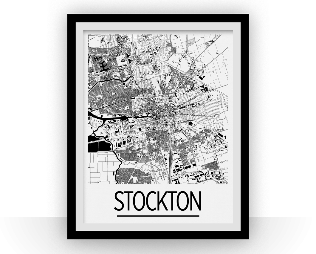 Stockton Map Poster - usa Map Print - Art Deco Series