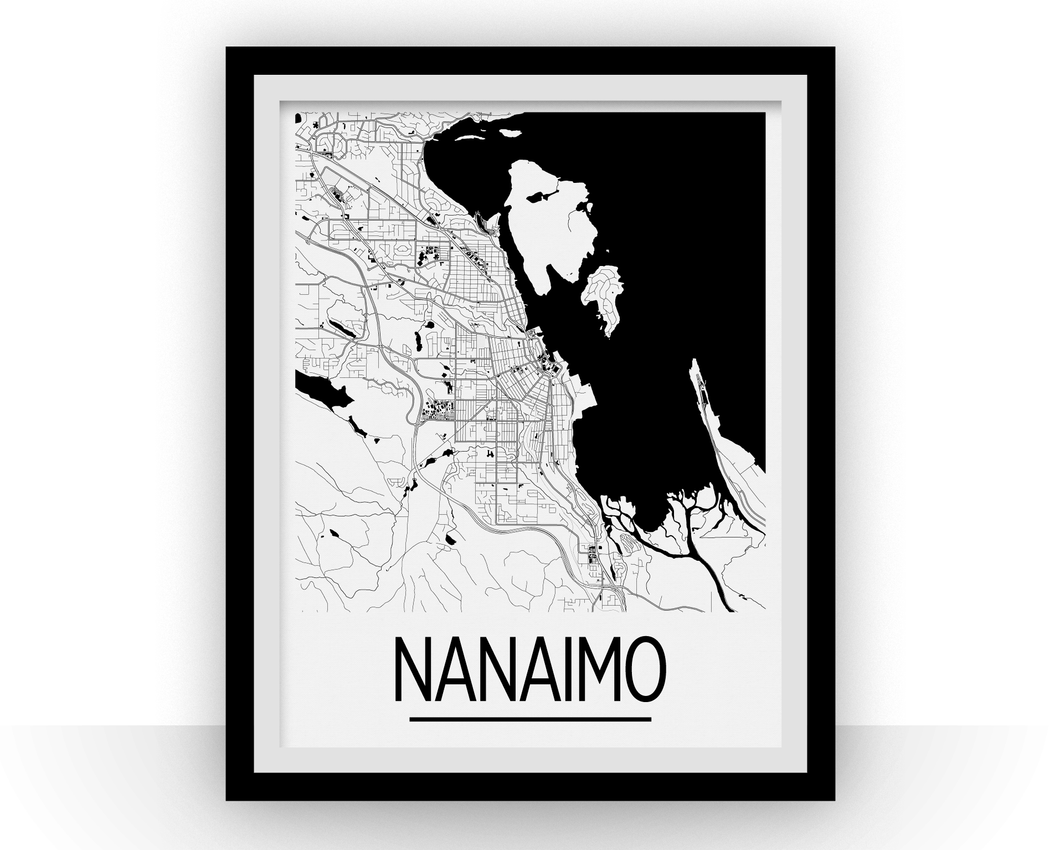 Affiche cartographique de Nanaimo British Columbia - Style Art Déco