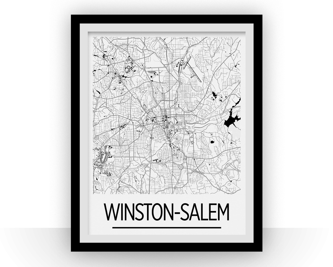 Winston-Salem Map Poster - North Carolina Map Print - Art Deco Series
