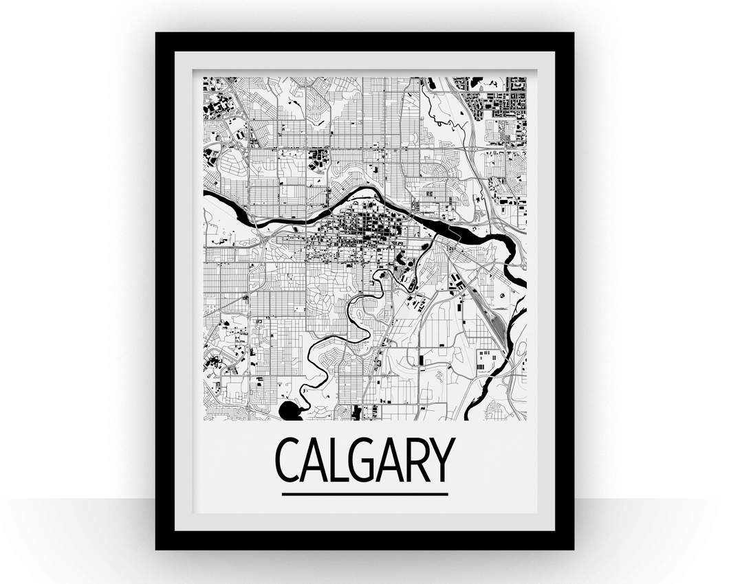 Calgary Map Poster - alberta Map Print - Art Deco Series