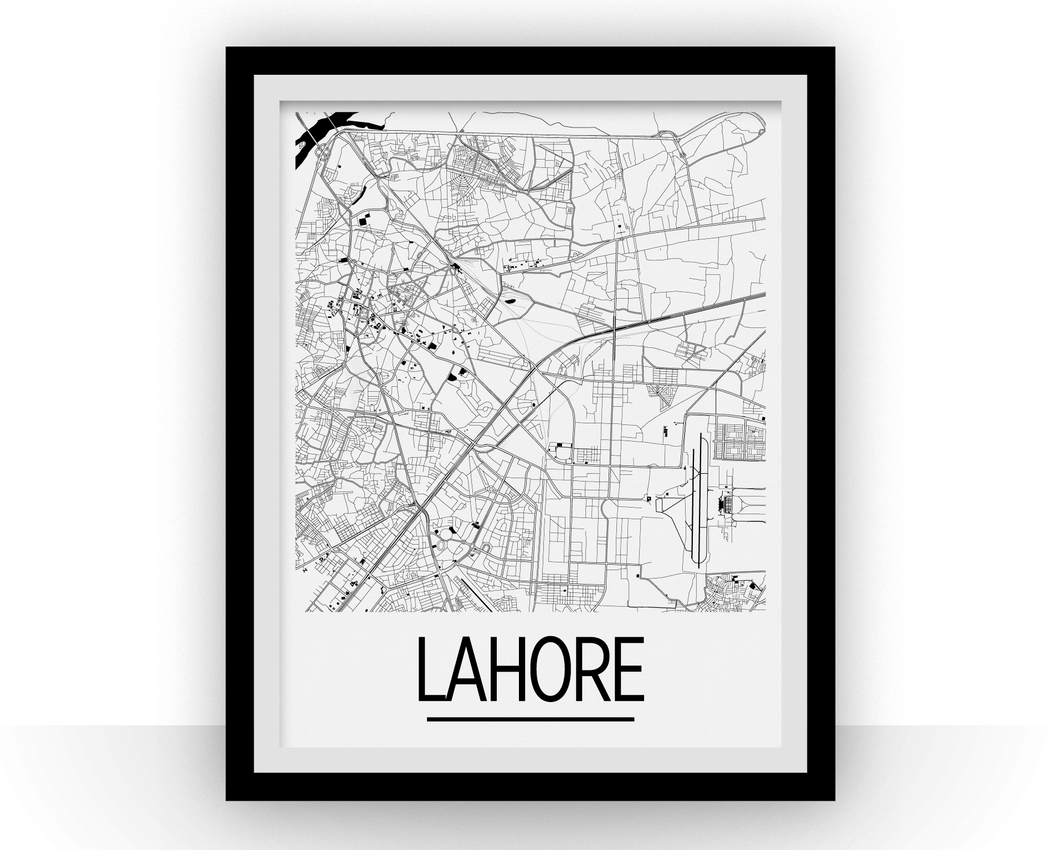 Lahore Map Poster - Pakistan Map Print - Art Deco Series