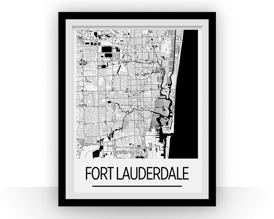 Fort Lauderdale Map Poster - usa Map Print - Art Deco Series