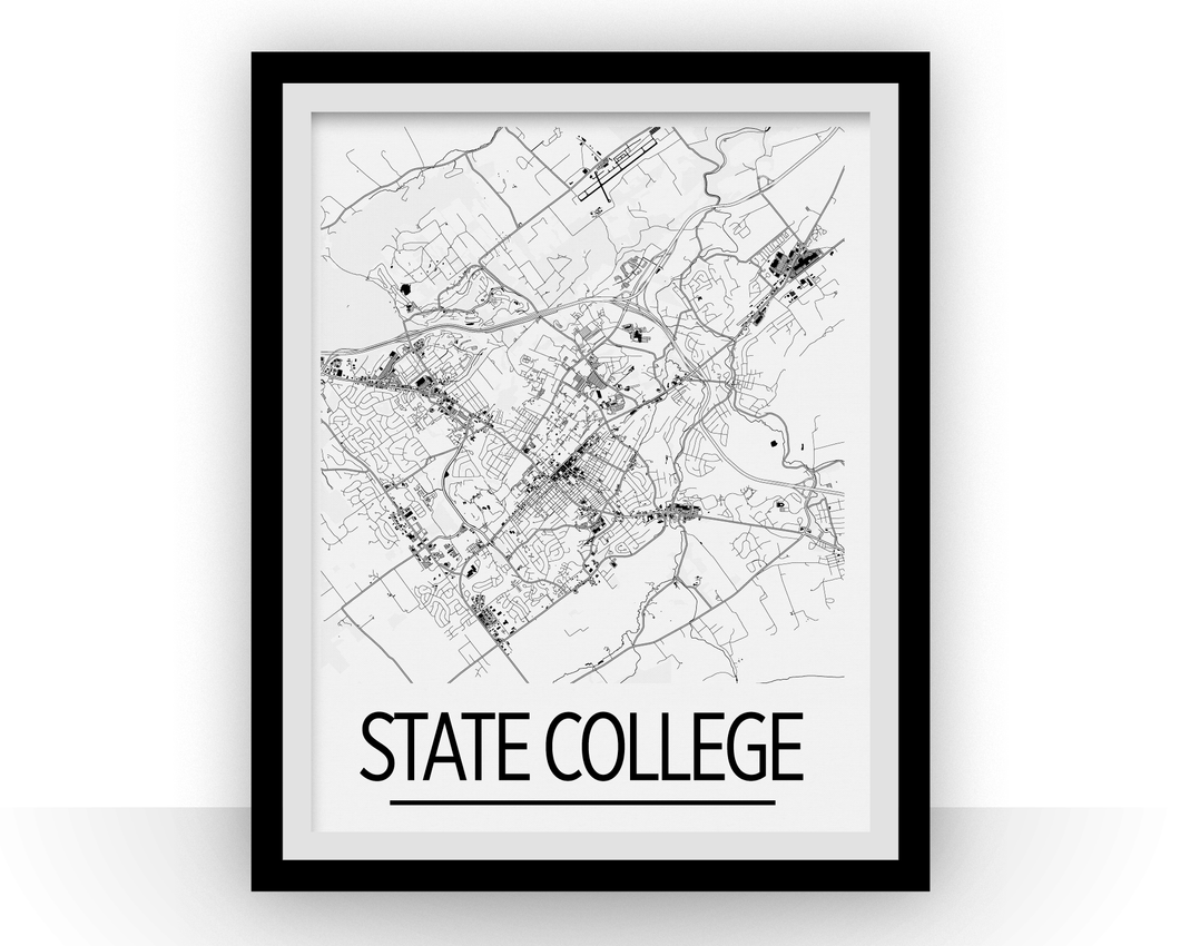 State College Map Poster - Pennsylvania Map Print - Art Deco Series