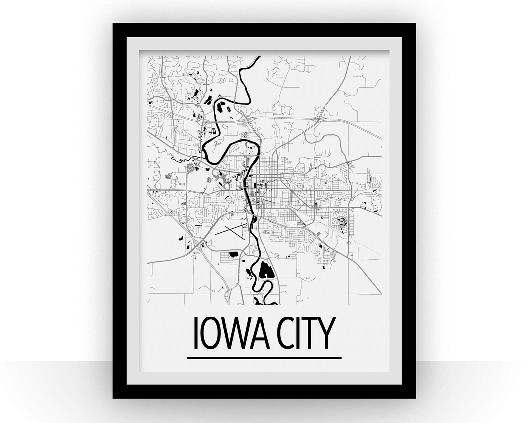 Iowa City Map Poster - Iowa Map Print - Art Deco Series