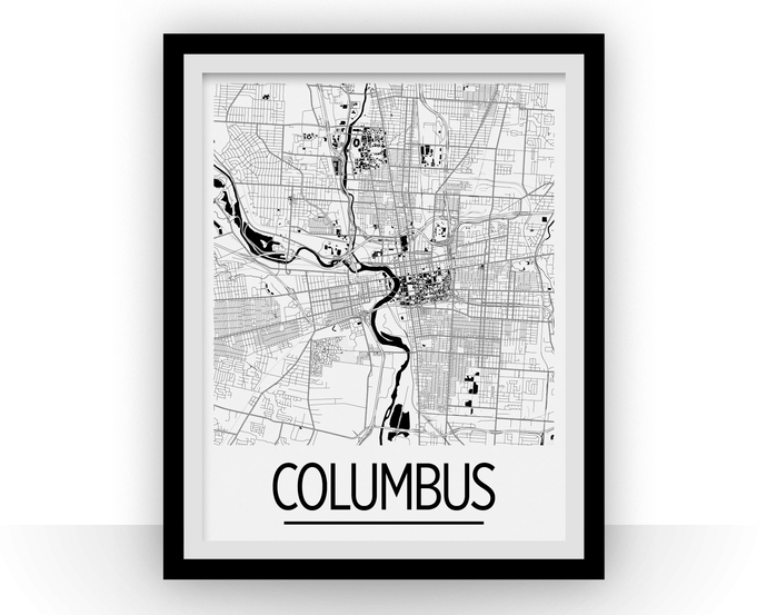 Columbus Map Poster - usa Map Print - Art Deco Series