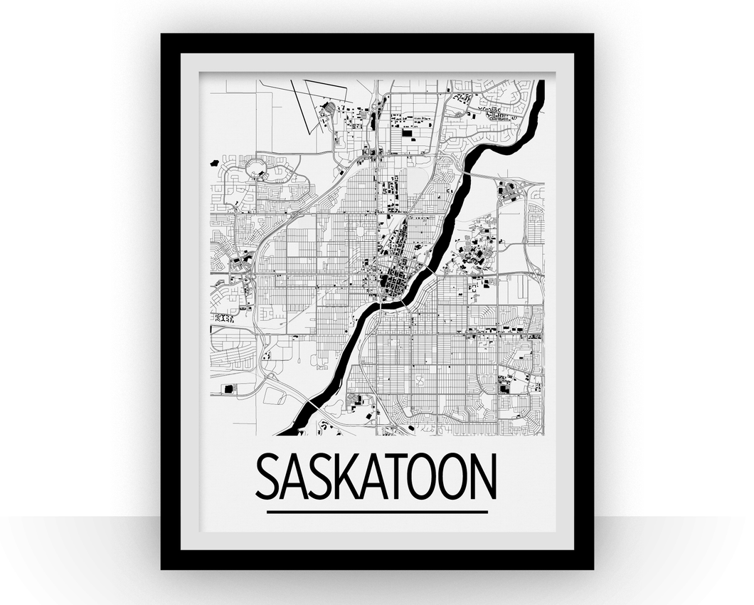 Saskatoon Map Poster - Saskatchewan Map Print - Art Deco Series