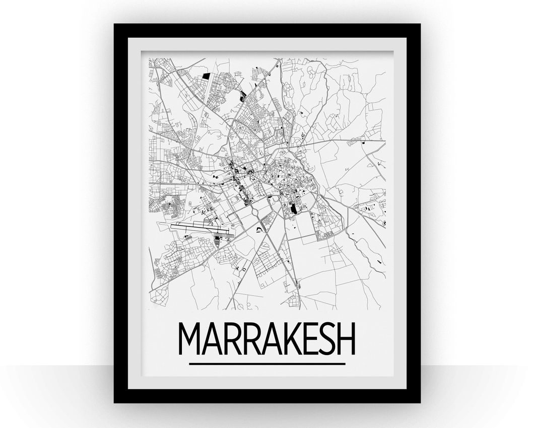 Marrakesh Map Poster - moroco Map Print - Art Deco Series